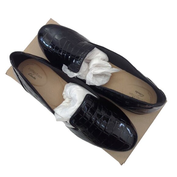 Clarks Collection Sara Poppy Slip-On Loafer Black Croc Size 11 - New - Picture 2 of 4